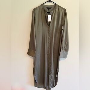 Banana Republic Olive-Tone Long Sleeve Button Front Dress